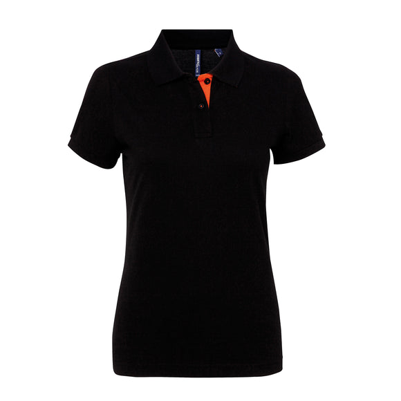 Polo contrasté -AQ022 Polo femme :minimum 5 pièces Asquith & Fox Black /orange S 