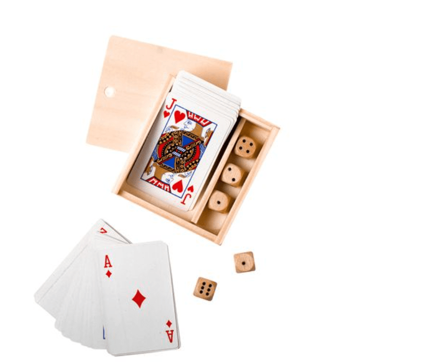Coffret carte à jouer et dés en bois Jeux et loisir : minimum 20 pièces OP 