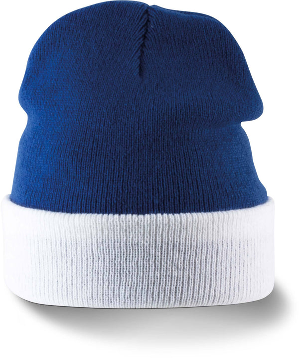Bonnet personnalisé bi color avec revers KP-522 bonnet junior K-up blanc/bleu 