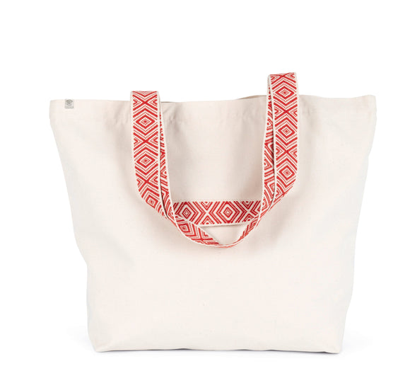 Grand sac shopping recyclé-KINS118 kimood Ecume/Ethnic Rouge 